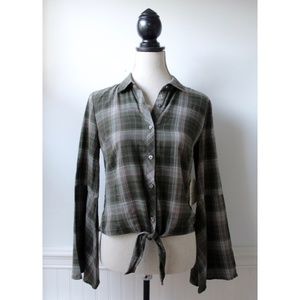 NWT Altar’d State Green Plaid Button Down Bell Sleeves Size Medium Boho Western